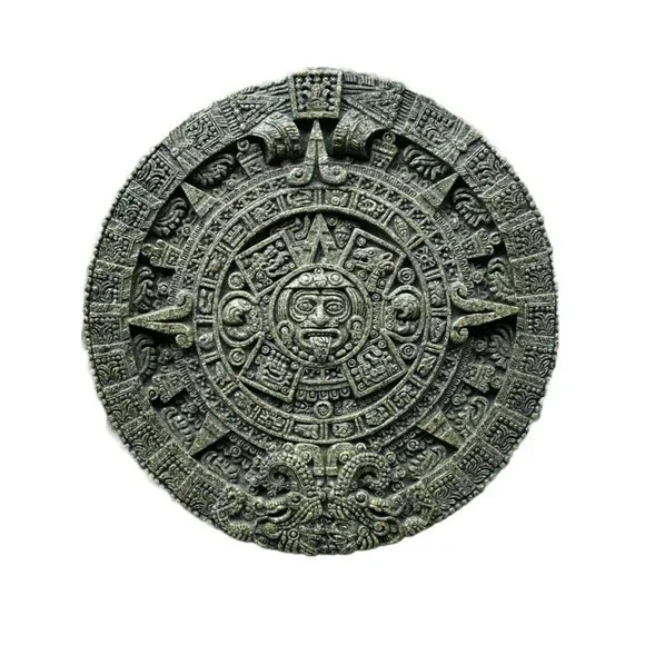 MCM Aztec Sun Stone Calendar-Marked Original Zarebski Crushed Green Stone 11.5"